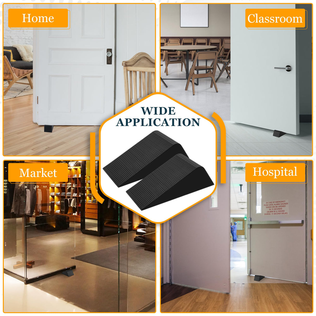 Large Rubber Door Stoppers Wedge for Bottom of Door, Tall up to 2 Inch, 2-Pack Non-Slip Doorstops for Floor, Black Big Sturdy Doorstop for Home Office School Commercial Use