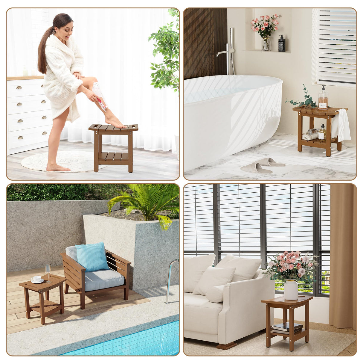 oridom HIPS Shower Benches for Inside Shower, Shower Stool with Space-Efficient Storage Shelf, Waterproof Shower Chair Seat for Spa Bathroom(Brown)