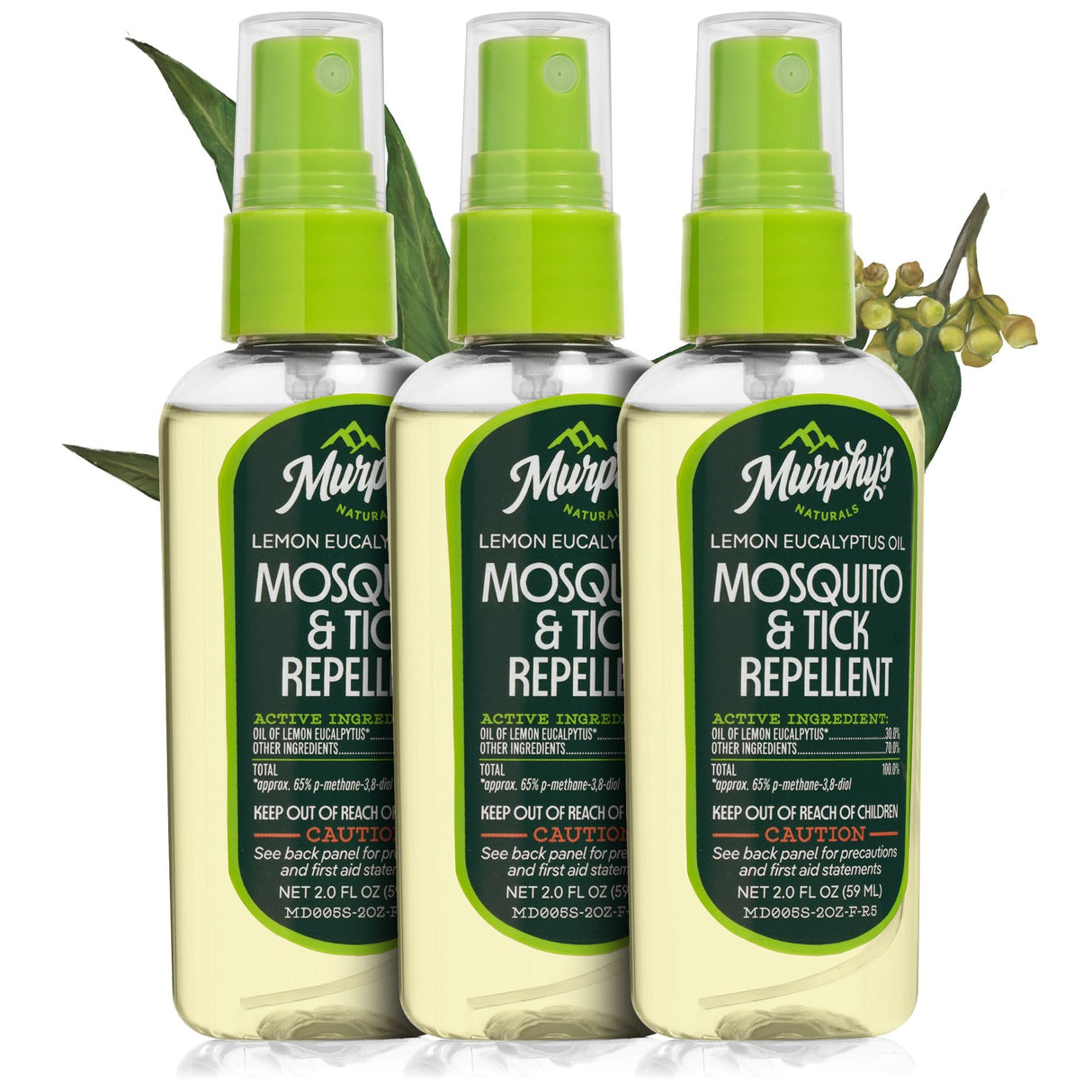 Murphy's Naturals Mosquito & Tick Bug Repellent Spray, Oil of Lemon Eucalyptus for Skin + Outdoor Gear, DEET-Free, 2 Ounce Pump, 3-Pack