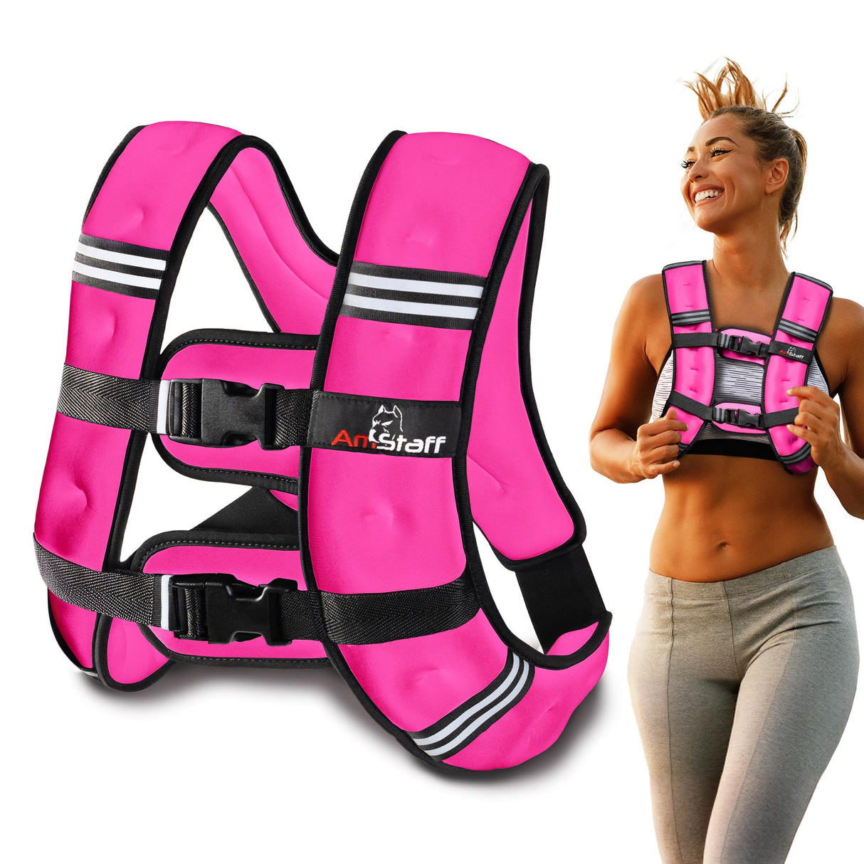 AmStaff Fitness Weighted Vest - Weight Vest for Running, Strength Training & Muscle Building, Features Reflective Stripe for Safe Outdoor Workouts (12lbs, Pink)