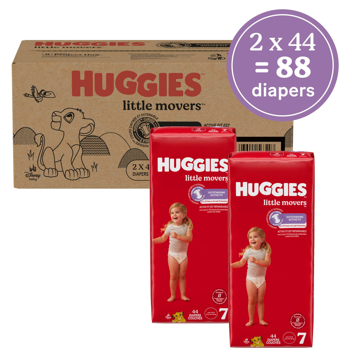 Huggies Size 7 Diapers, Little Movers Baby Diapers, Size 7 (41+ lbs), 68 Count