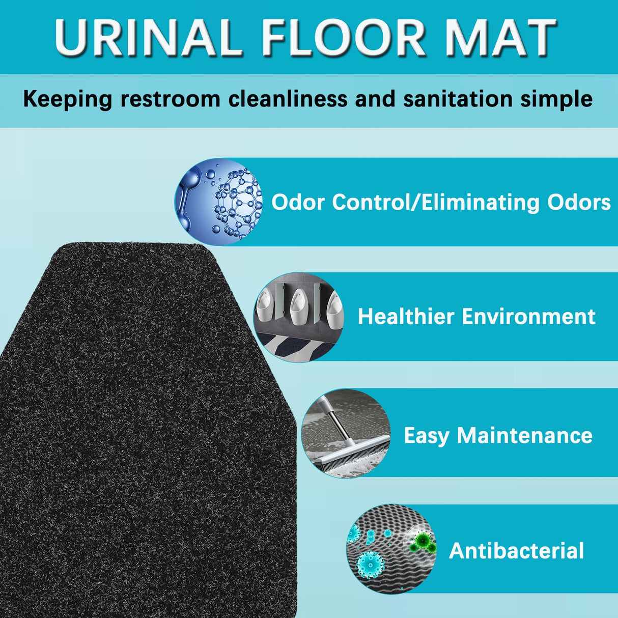 Basima Urinal Mats for Men Bathroom 12 Pack Washable Bulk Rubber Urinal Floor Mats for Toilet Commercial, Non-Slip Disposable Urinal Pads for Mens Room, 17.5" x 20.5", Black