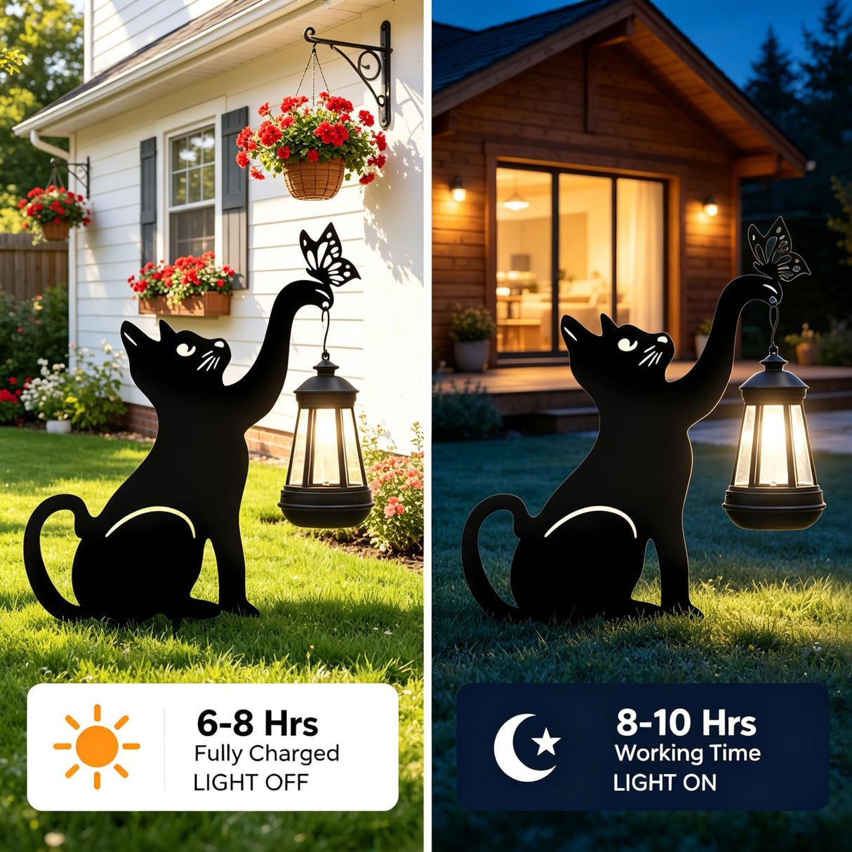 Black Cat Solar Lights Outdoor - Cat Lover Gifts for Mom Woman Grandma,Garden Decor with Butterfly Decorative Metal Stake Housewarming Ornament for Yard Pathway Lawn Patio