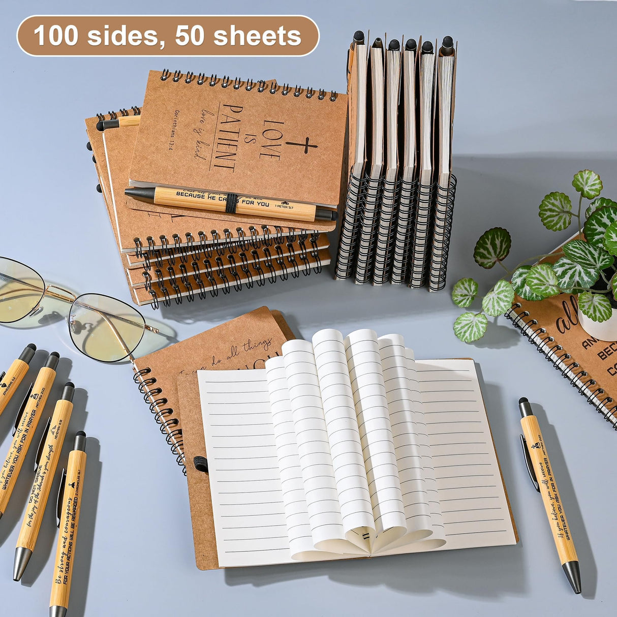 INSADA 30 Sets Bulk Christian Spiral Notebooks with Bamboo Pen Prayer Journal, Small Notepad (5.43”x4.33”) - Christmas Gifts for Church Members, Bible Study Groups & Church Families