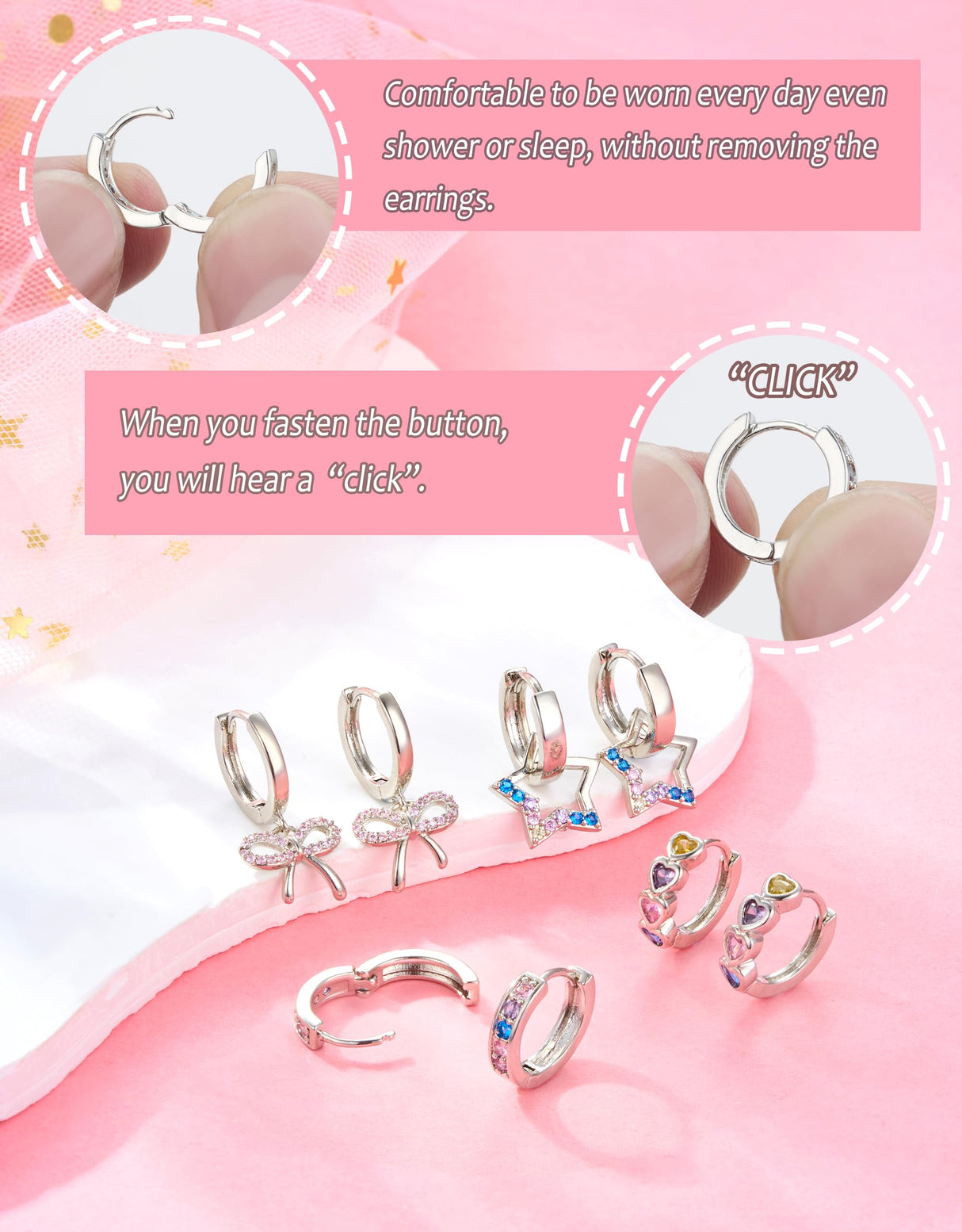 Hypoallergenic Screw Back Earrings for Women Girls Kids Surgical Steel Earrings for Sensitive Ears Cute Heart CZ Flower Butterfly Toddler Girl Earrings Screwback Studs Hoops, Star Age:overyears 4 old