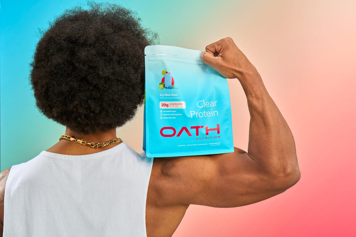 Oath Nutrition Clear Whey Isolate Protein Powder, ICY Blue Razz, 20g Complete Protein per Serving, No Added Sugar, Grass-Fed, 21 Servings