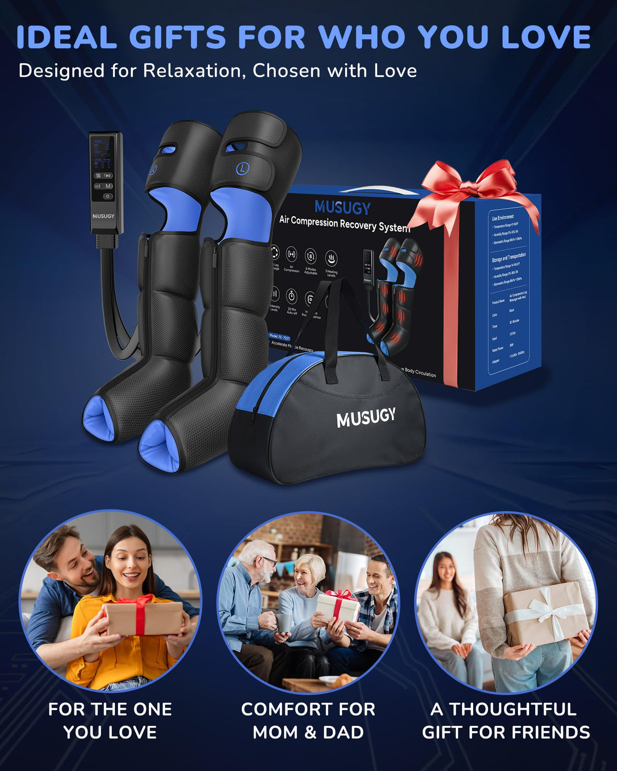 Musugy Leg Massager with Heat and Compression : Sequential Compression Boots with 6 Modes,9 Intensity and 3 Heat for Circulation and Pain Relief - Christmas Birthday for Mom, Dad, Athletes, Gym