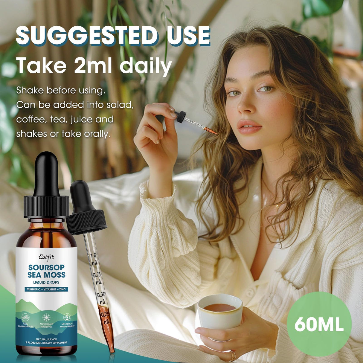 Soursop Graviola Liquid Drop – 2 Pack Soursop Drops with Sea Moss & Turmeric, Cellular Support & Immunity Boost Liquid Supplement, 2 Fl Oz Bottles