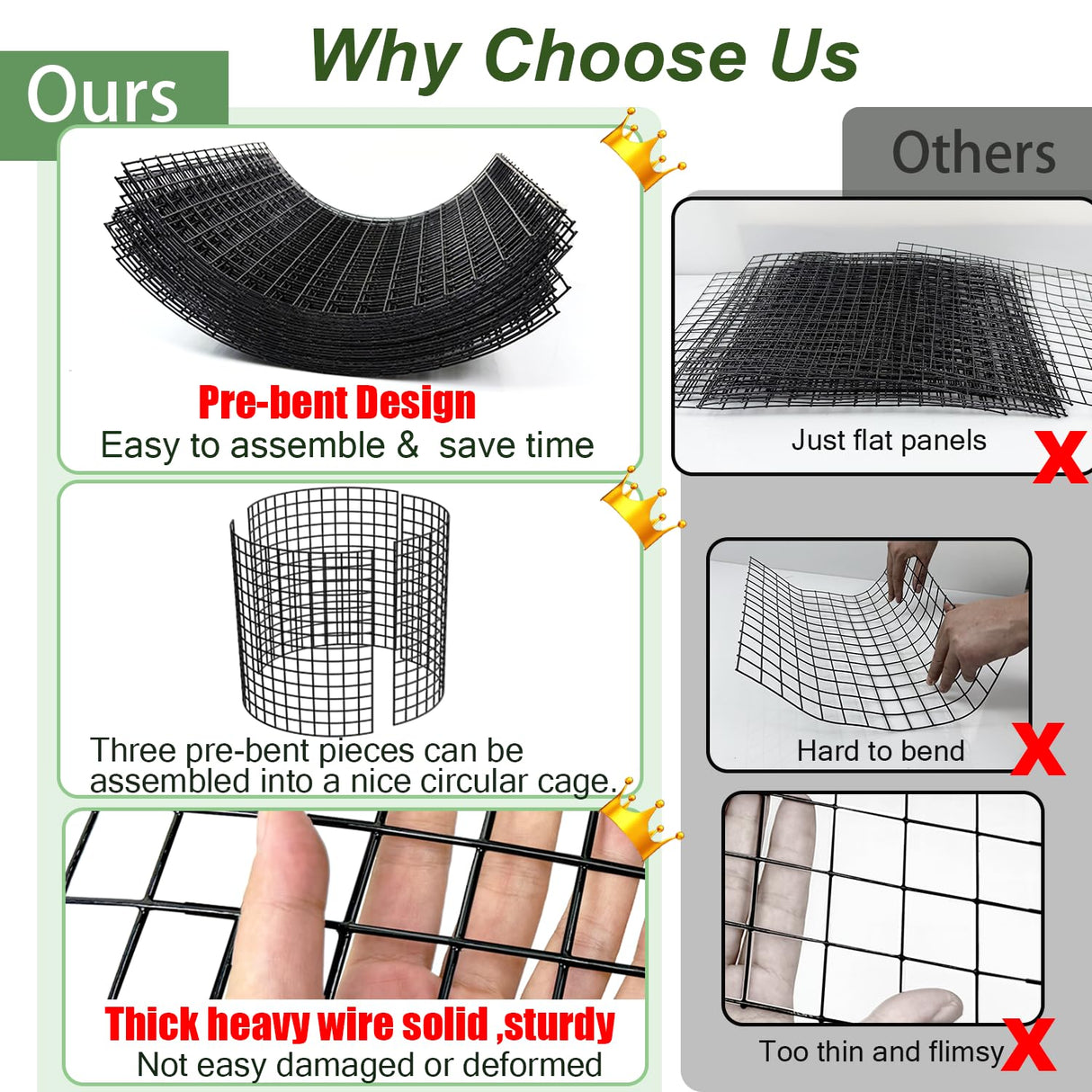 6 Pack Plant Protector from Animals, 13.5" Dia x 14" H Wire Plant Protectors, 18pcs Pre-Bent Metal Mesh to Keep Animals Out with Zip Ties & Stakes (6 Packs)