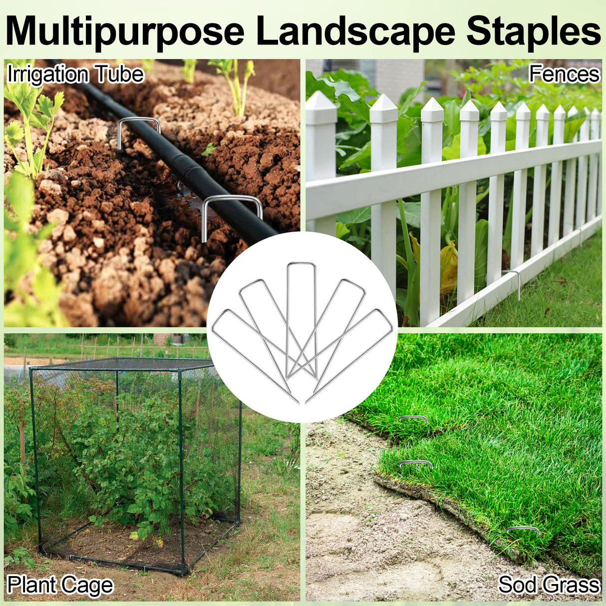 Oligei 100 Pack Garden Stakes, U-Shaped Tent Stakes, Galvanized Landscape Staples, Ground Stakes, for Landscaping Securing Weed Barrier Fabric, Irrigation Tubing, Holding Fence, Tarpaulin