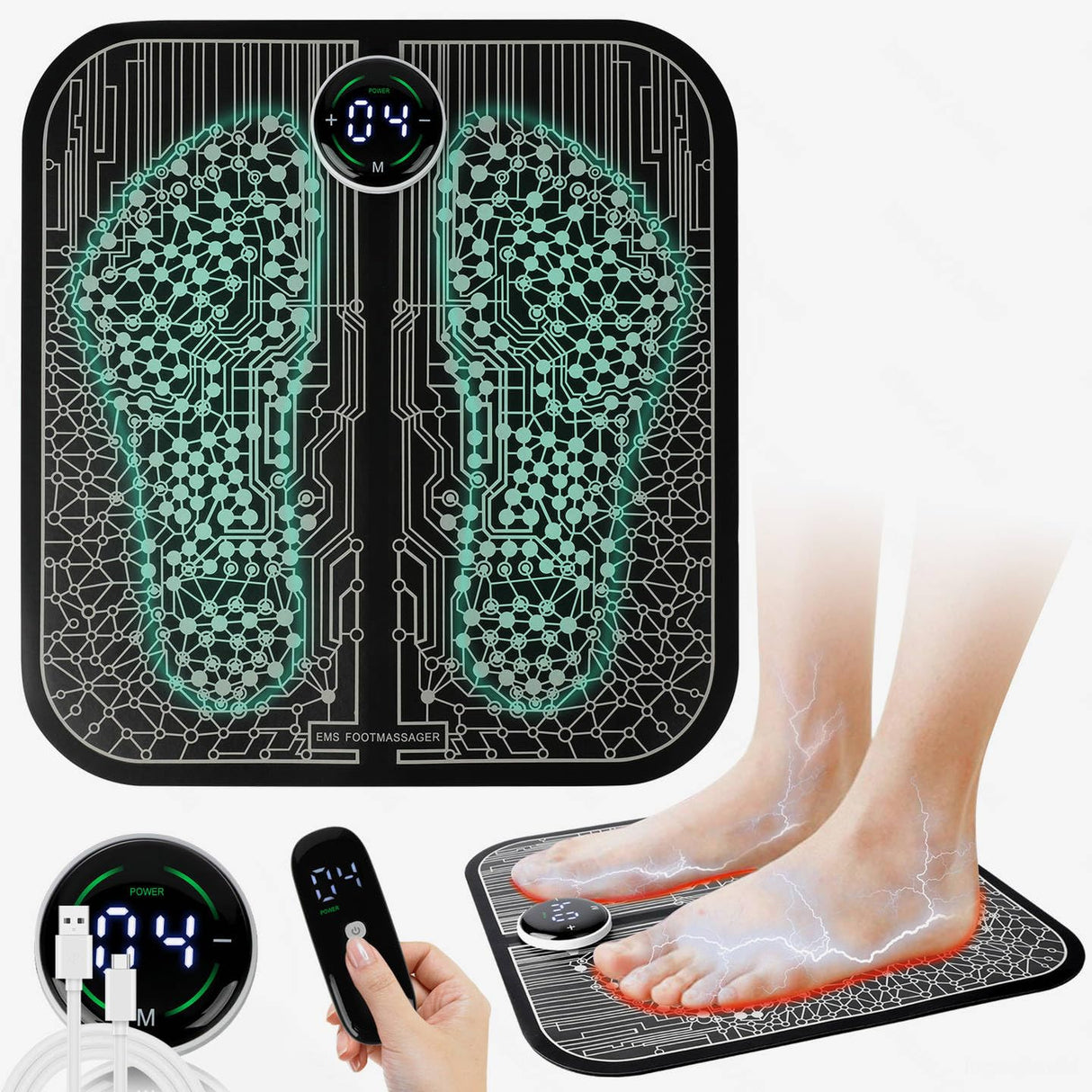VFU EMS Foot Massager Mat,Foot Stimulator,Improve Circulation,Muscle Relaxation,Portable & Rechargeable Feet Massager Pad with 10 Modes &39 Levels FSA HSA Eligible