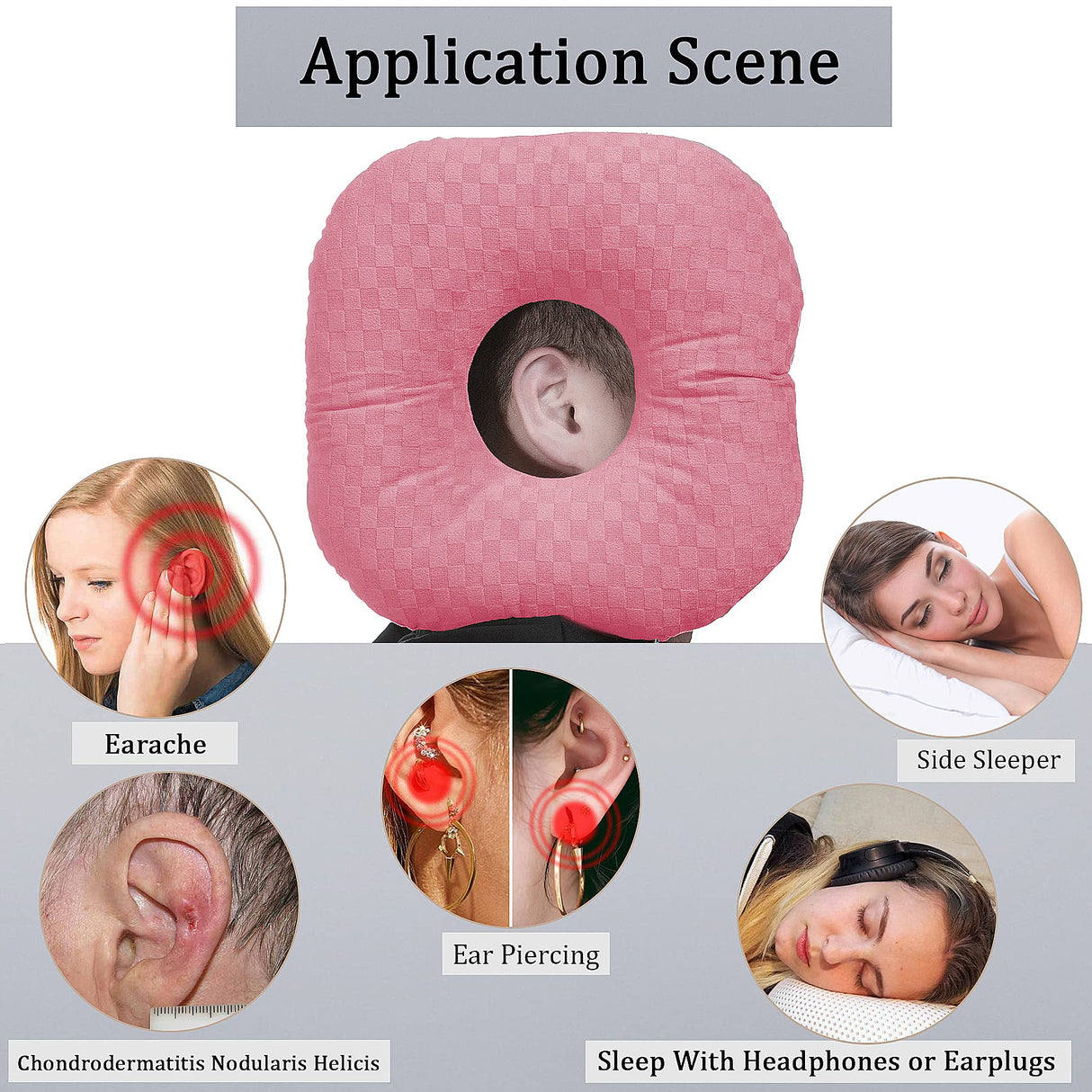 Wuronsa Ear Piercing Pillow for Side Sleepers, Pillow with an Ear Hole for CNH and Ear Pain Ear Inflammation Pressure Sores, O-Shaped Side Sleeping Pillow, Ear Guard Pillow(Pink)