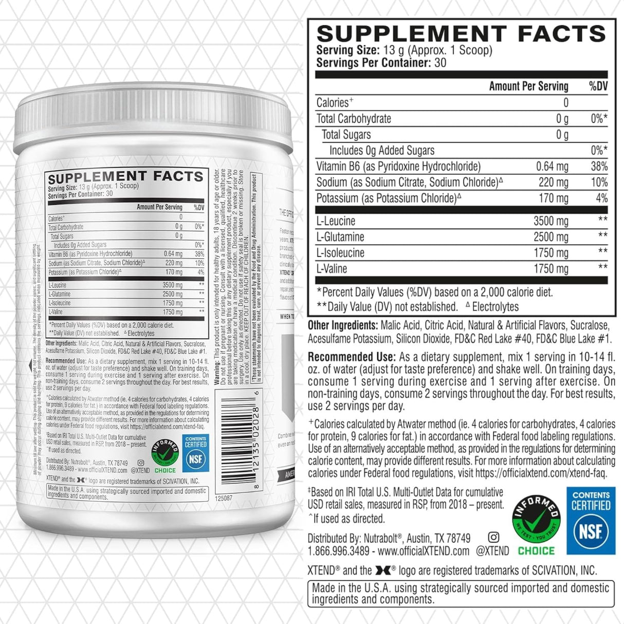 Xtend Original BCAA Powder 7g BCAA and 2.5g L-Glutamine, Sugar Free Post Workout Muscle Recovery Drink with Amino Acids for Men & Women, 30 Servings