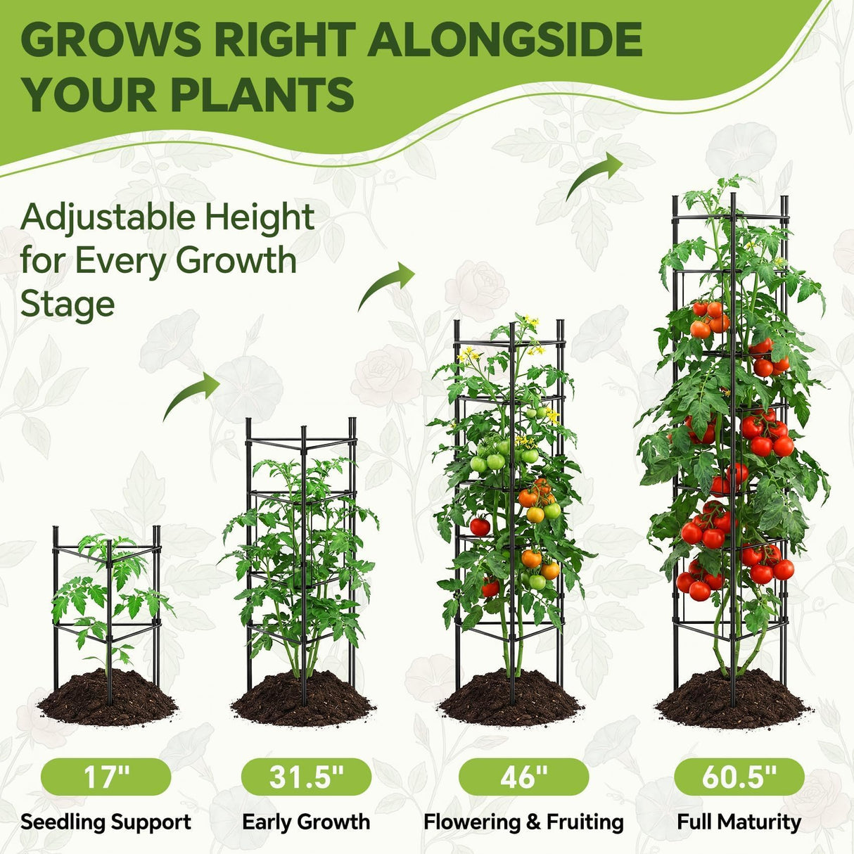 46 Inch Heavy Duty Metal Tomato Cage for Garden - 3 Pack Metal Steel Tomato Cages, Panel-Assembled Garden Trellis, Flexible Shapes Plant Support Set, Rustproof Stackable Trellis for Climbing Plants