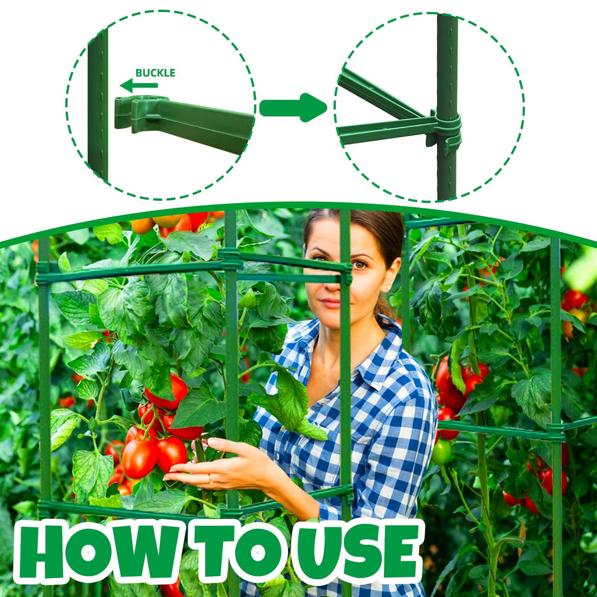 100Pcs Plant Stake Arms for Tomato Cage,11.8" Garden Stake Connectors with 2 Adjustable Buckles,Expandable Trellis Connectors Attach 11mm Diameter Plant Stakes for Climbing Plants Vegetables