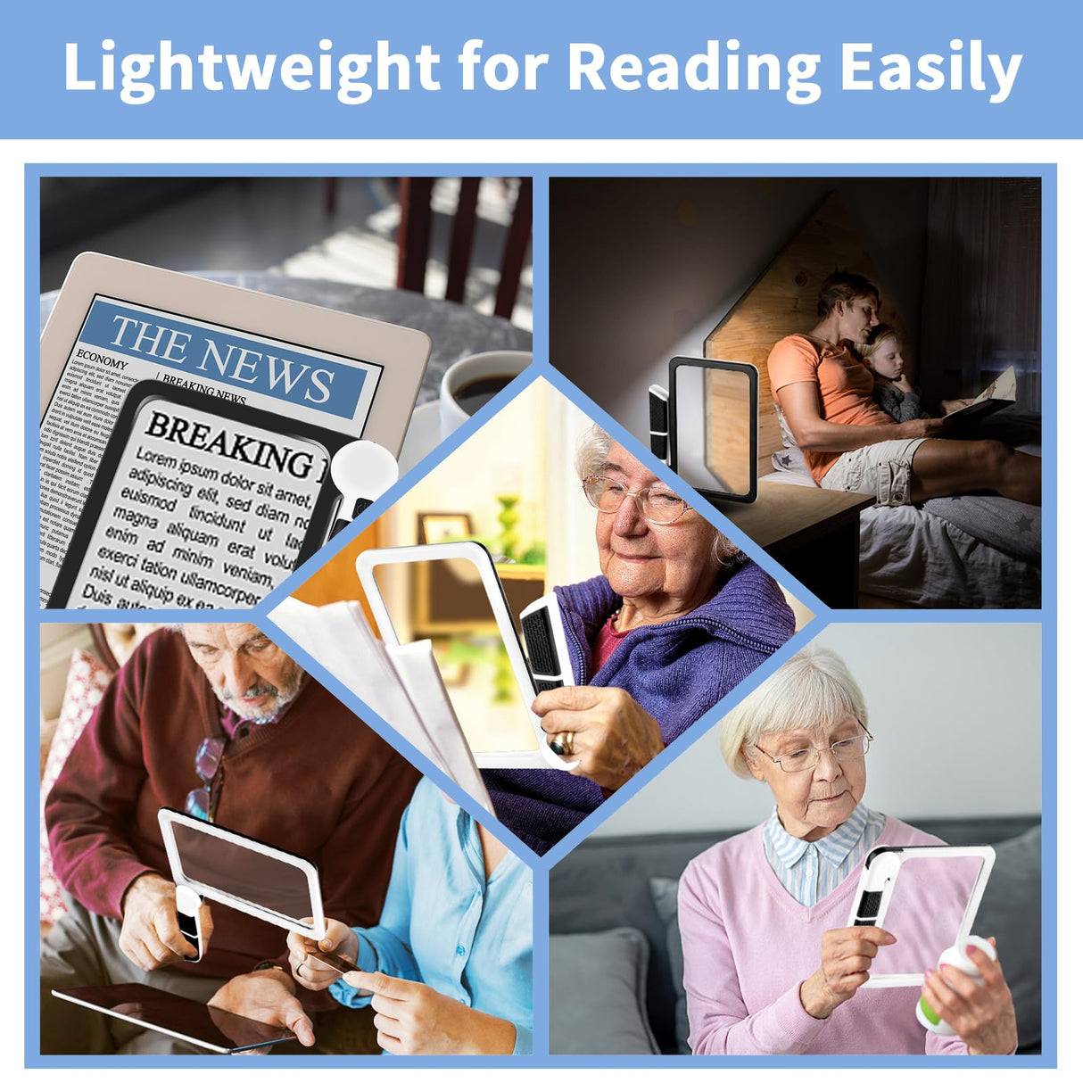 5X Magnifying Glass with Light, Lightweight Full Page Magnifier for Reading, Large Lighted Magnifier with 48 LED Light and Anti-Glare Lens, Ideal Gift for Seniors, Macular Degeneration, Low Visions