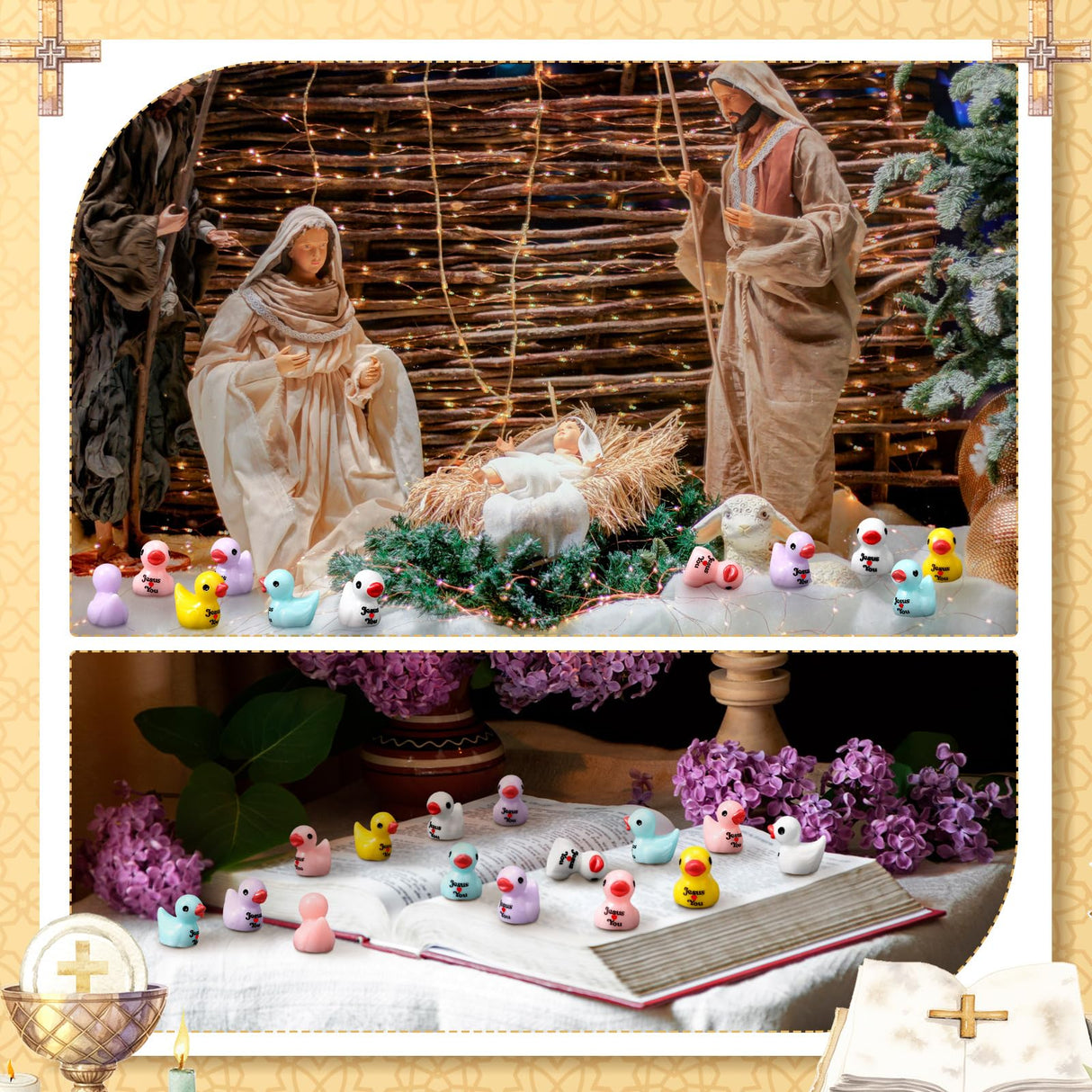 Suzile 100 Pcs Mini Jesus Resin Ducks Little Figures Bulk Jesus Loves You Christian Mini Duck Figures Duckies to Hide and Seek Religious Party Decoration for Church Baptism Sunday Reward Gifts