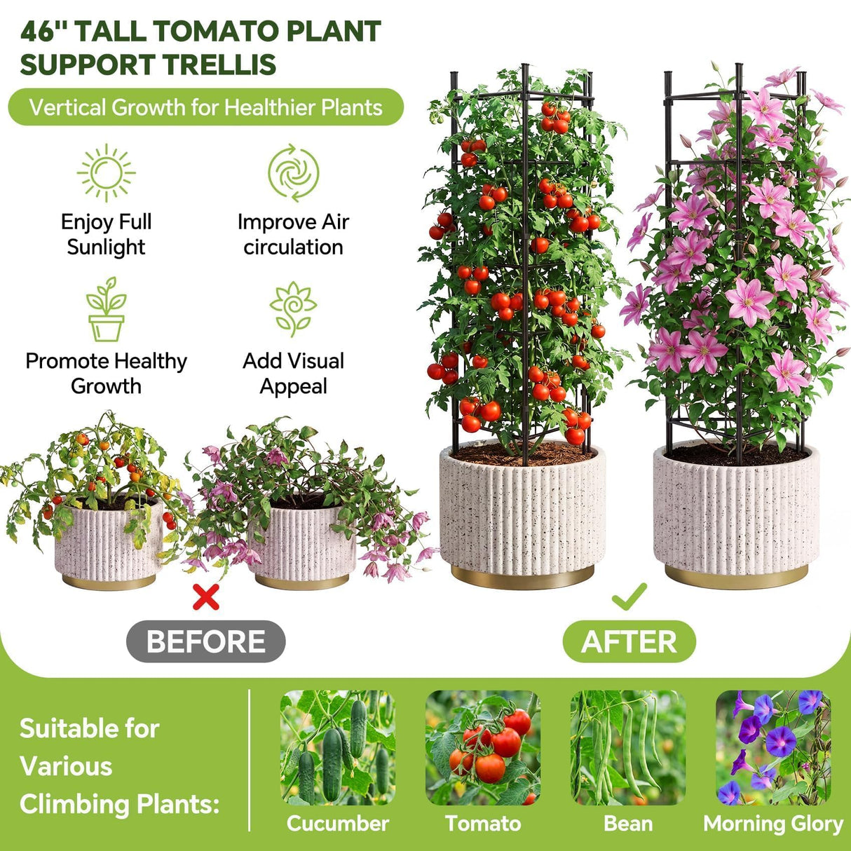 46 Inch Heavy Duty Metal Tomato Cage for Garden - 3 Pack Metal Steel Tomato Cages, Panel-Assembled Garden Trellis, Flexible Shapes Plant Support Set, Rustproof Stackable Trellis for Climbing Plants
