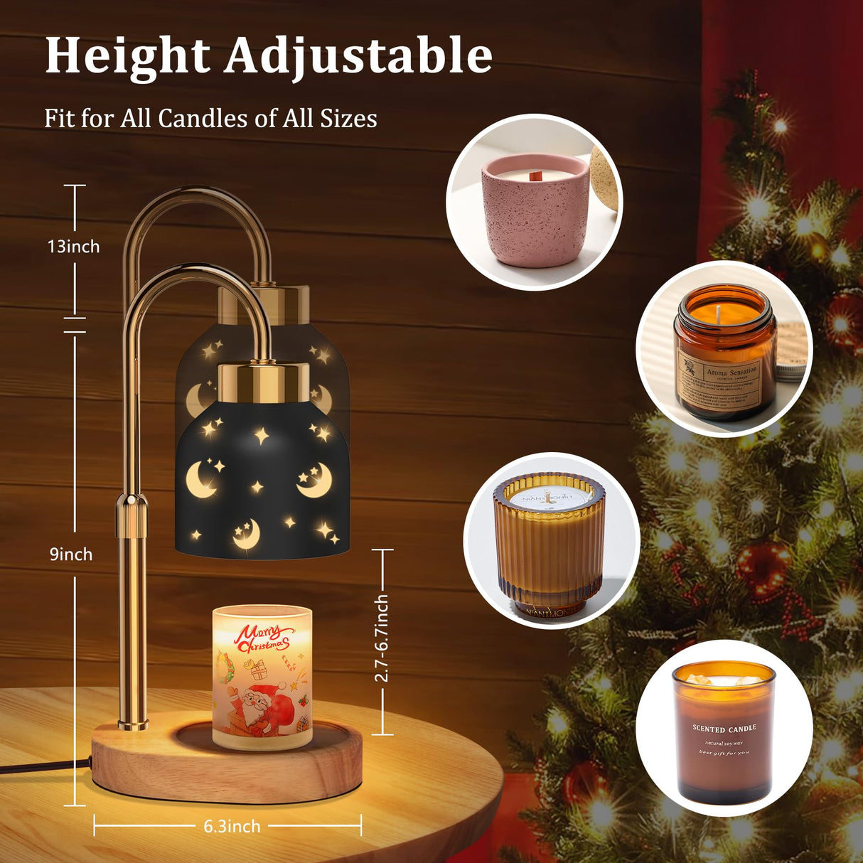 WUEAOA Candle Warmer Lamp with Timer, Candle Warmer Lamp Black - Wax Melt Warmer with Timer, Adjustable Height, Ideal for Jar Candles, Perfect House Warming Gift for Women on Christmas