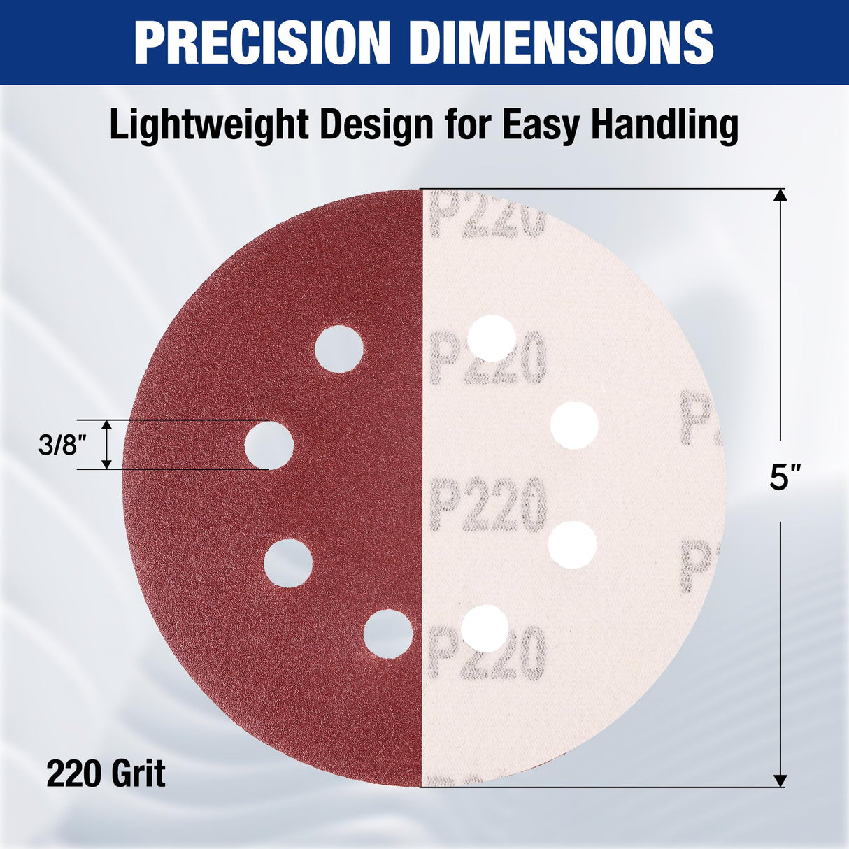 WORKPRO 100-Piece 220 Grit Sanding Discs - 5-Inch 8-Hole Hook and Loop Sandpaper for Random Orbital Sander (Not for Oscillating Tools or Mouse Sander)
