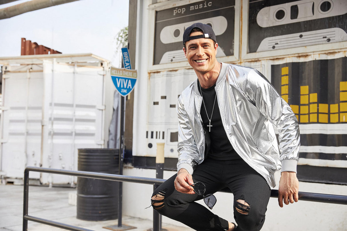 COOFANDY Mens Coat Metallic 70s Disco Christmas Party Varsity Jacket Zip-up Baseball Bomber