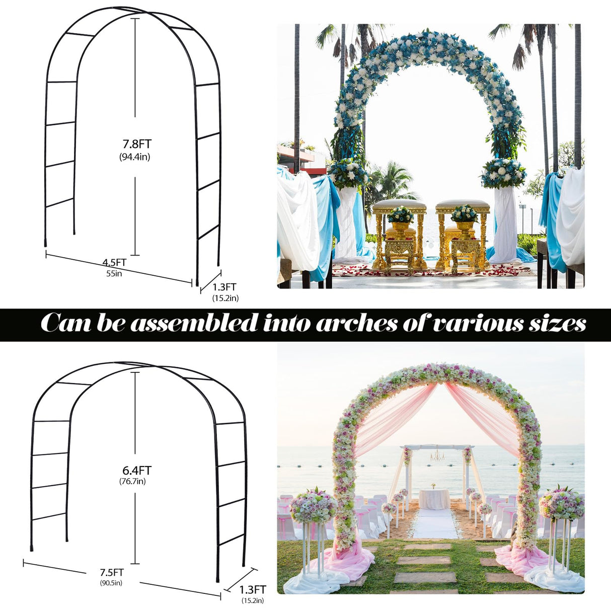 Thickened Tube Garden Arch Arbor Metal Trellis for Climbing Plants Outdoor