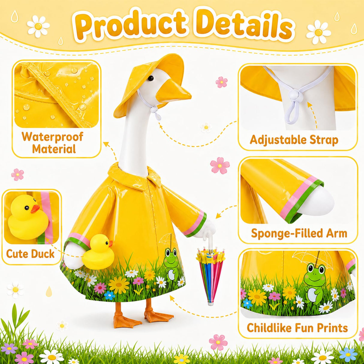 GJL Raincoat Porch Goose Outfits Fit 23 Inch Plastic Cement Goose Statue, Lawn Goose Clothes Set with Umbrella and Hat for Spring Summer Outdoor Yard Garden Decor
