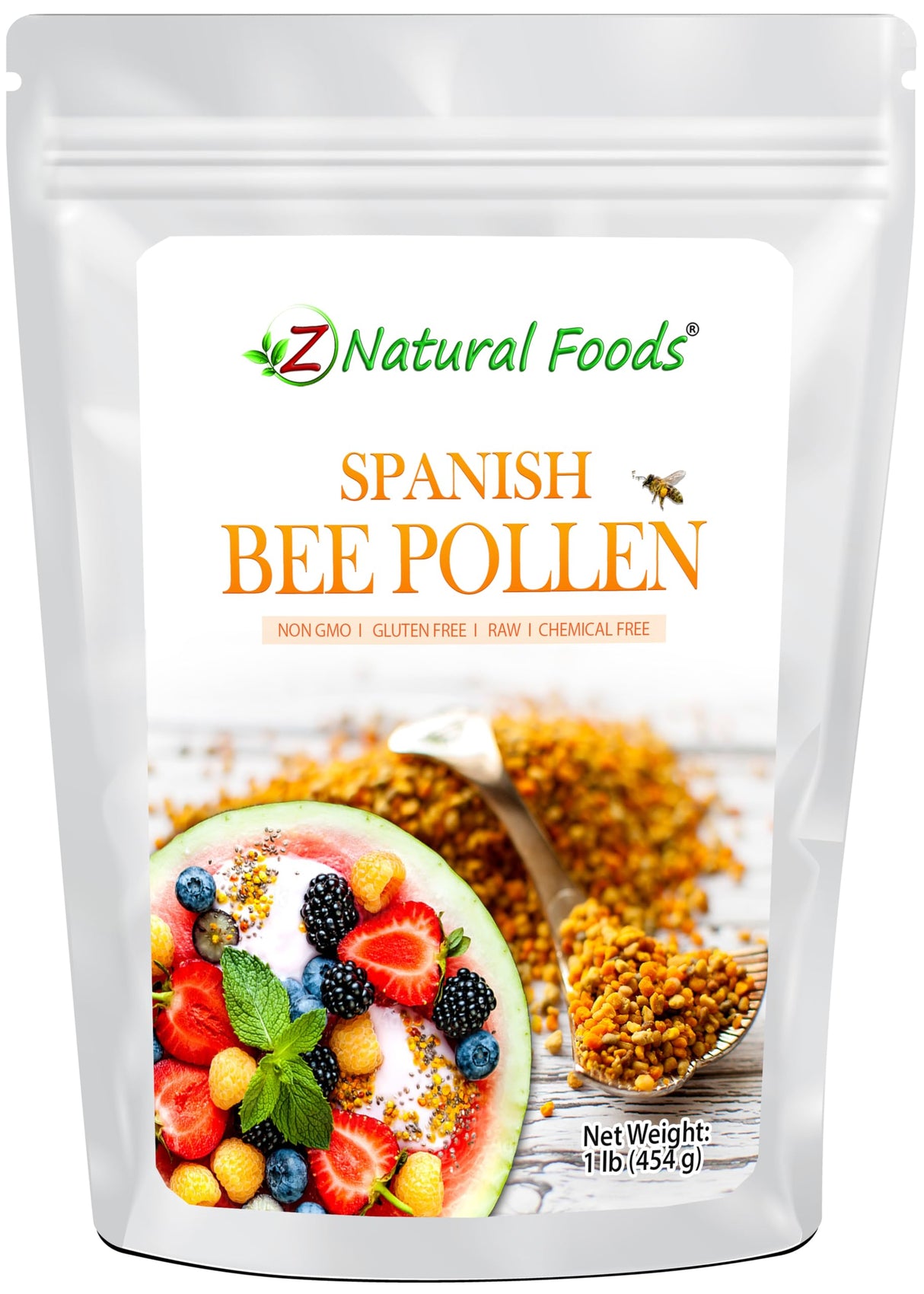 Z Natural Foods Spanish Bee Pollen Granules - Pure & Raw Pollen Granule, Product of Spain - Nutrient-Dense for Energy & Immune Support - Aromatic Sweet Flavor, Sprinkle on Salads & Smoothies, 1lb