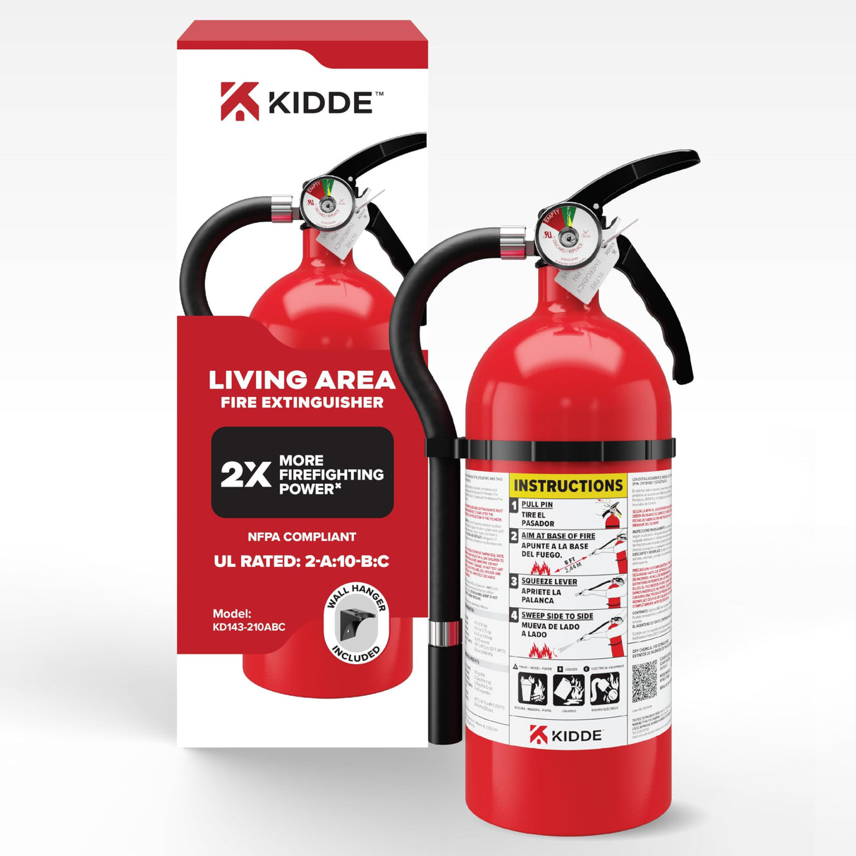Kidde Living Area Fire Extinguisher for Home, 2-A:10-B:C, KD143-210ABC