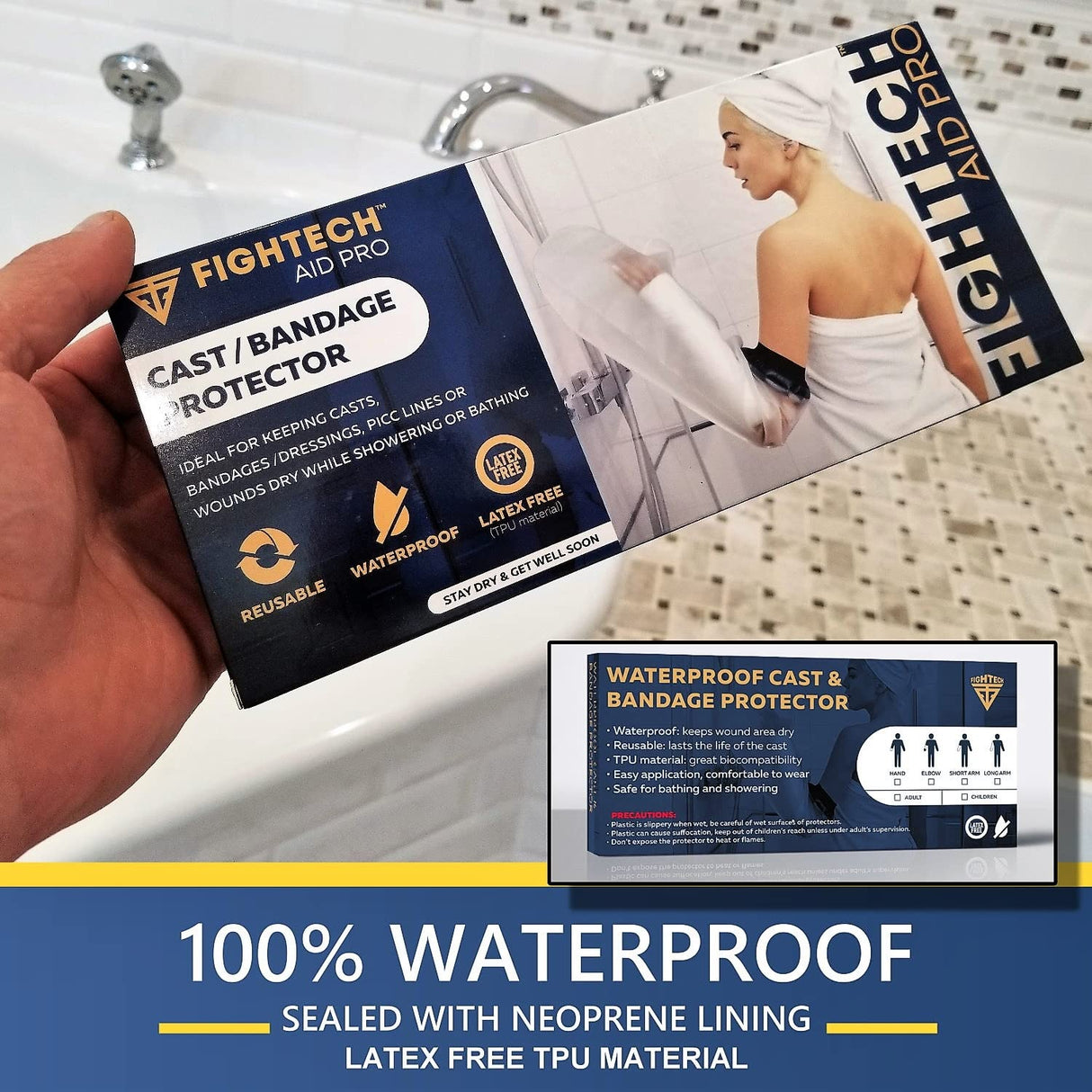 FIGHTECH PICC Line Shower Cover | Available in 3 Sizes | Reusable IV & PICC Line Sleeve | Waterproof Cast Cover for Elbow | PICC Line Covers for Upper Arm Wound (Weight: 220-300 pounds)