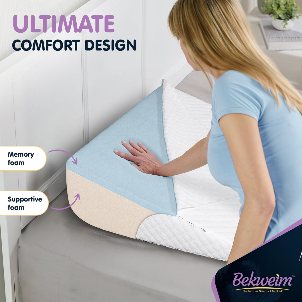 Bed Wedge Pillow | Unique Curved Design for Multi Position Use | Memory Foam Wedge Pillow for Sleeping | Works for Back Support, Leg, Knee | Includes Cover Plus Extra Sheet (White)
