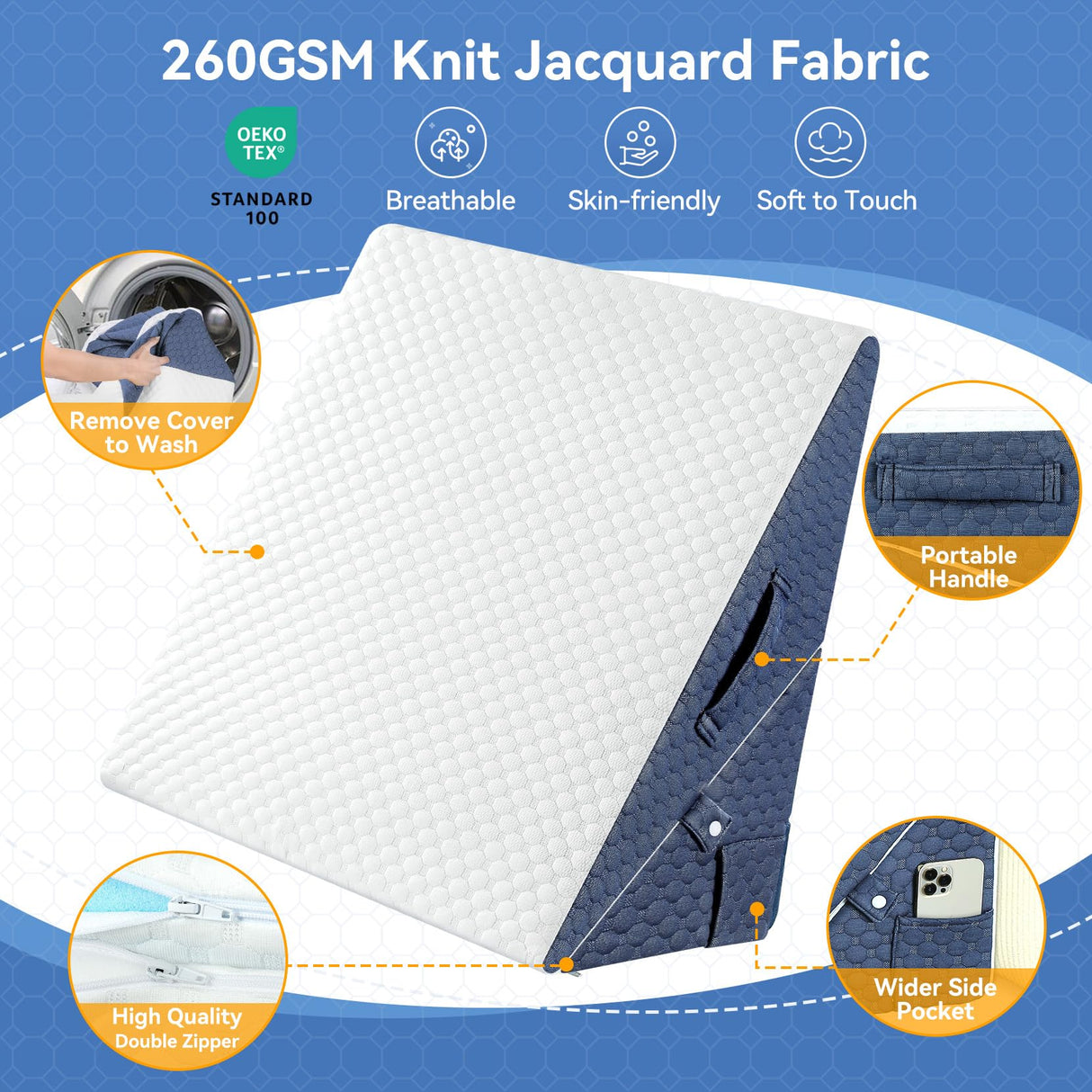 Wedge Pillow with Memory Foam Top, 9 & 12 Inch Bed Wedge for Acid Reflux, Back Pain, Heartburn, 7 in 1 Cooling-Gel Pillow Wedge for After Surgery, Adjustable Elevated Pillows for Sleeping, GERD