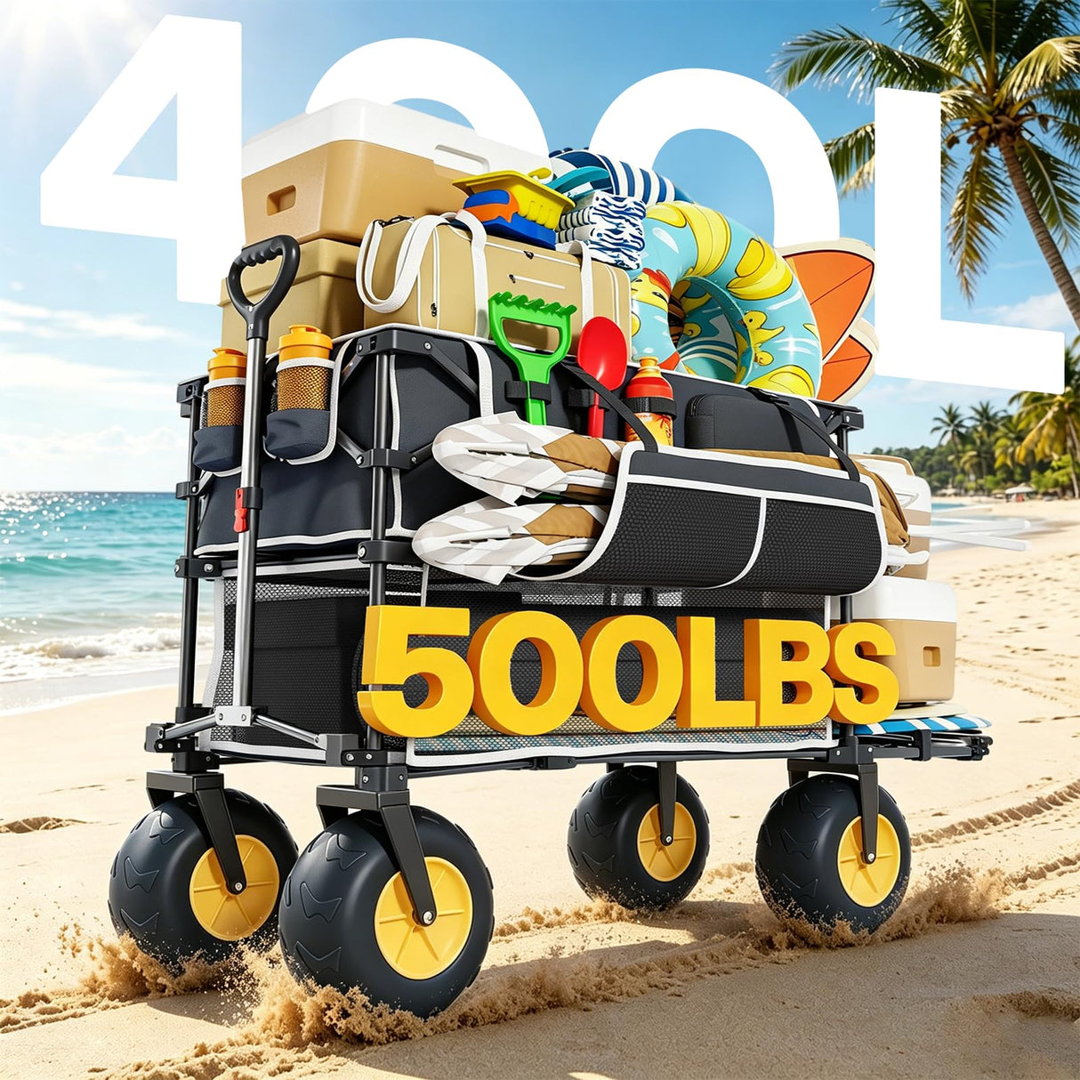 VELUVIA 400L Double Decker Beach Wagon with Big Balloon Wheels for Sand