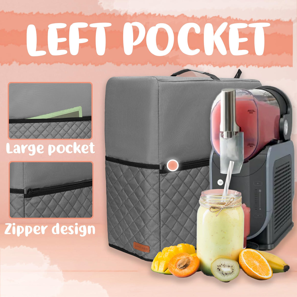 CROTIRAD Slushie Machine Dust Cover for Ninja Slushie Frozen Drink Maker, Hanging Dust Cover for Ninja Slushy Machine, Easy Foldable Fits Ninja Slushi Maker, Quilted Gray, Upgrade