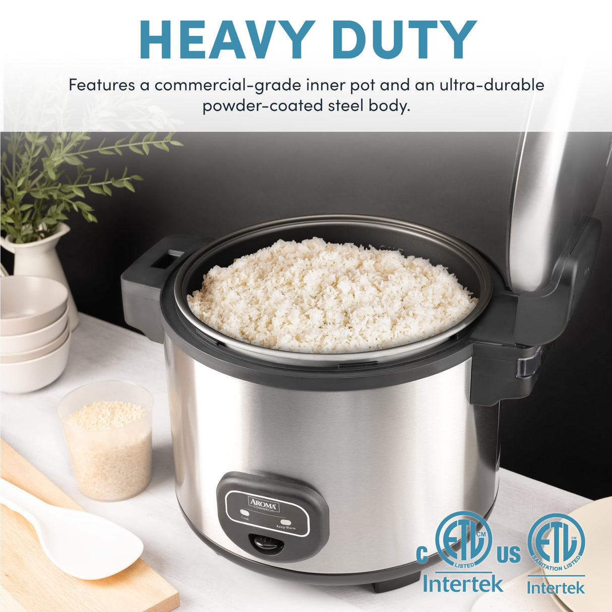 Aroma Housewares 60-Cup (Cooked) (30-Cup UNCOOKED) Commercial Rice Cooker, Stainless Steel Exterior (ARC-1130S), Silver