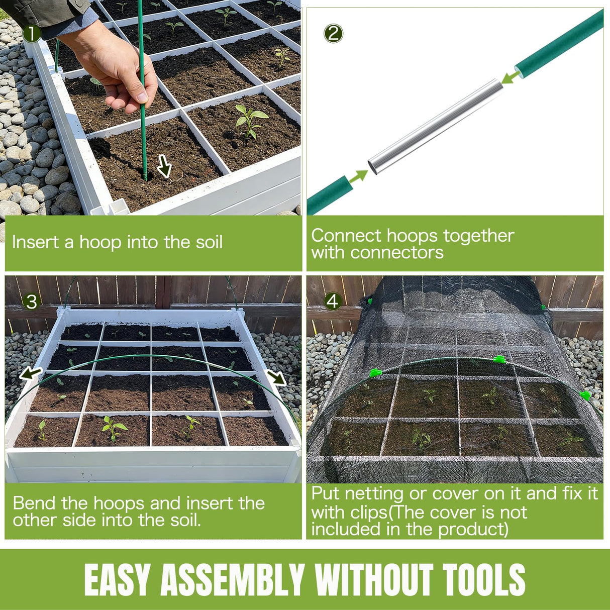 Gardynex 72 PCS Garden Hoops Greenhouse Hoops, Durable Plastic Coated Fiberglass Garden Tunnel for Raised Beds, DIY Plant Support Stakes for Garden Netting & Row Cover, Rust-Free Frames