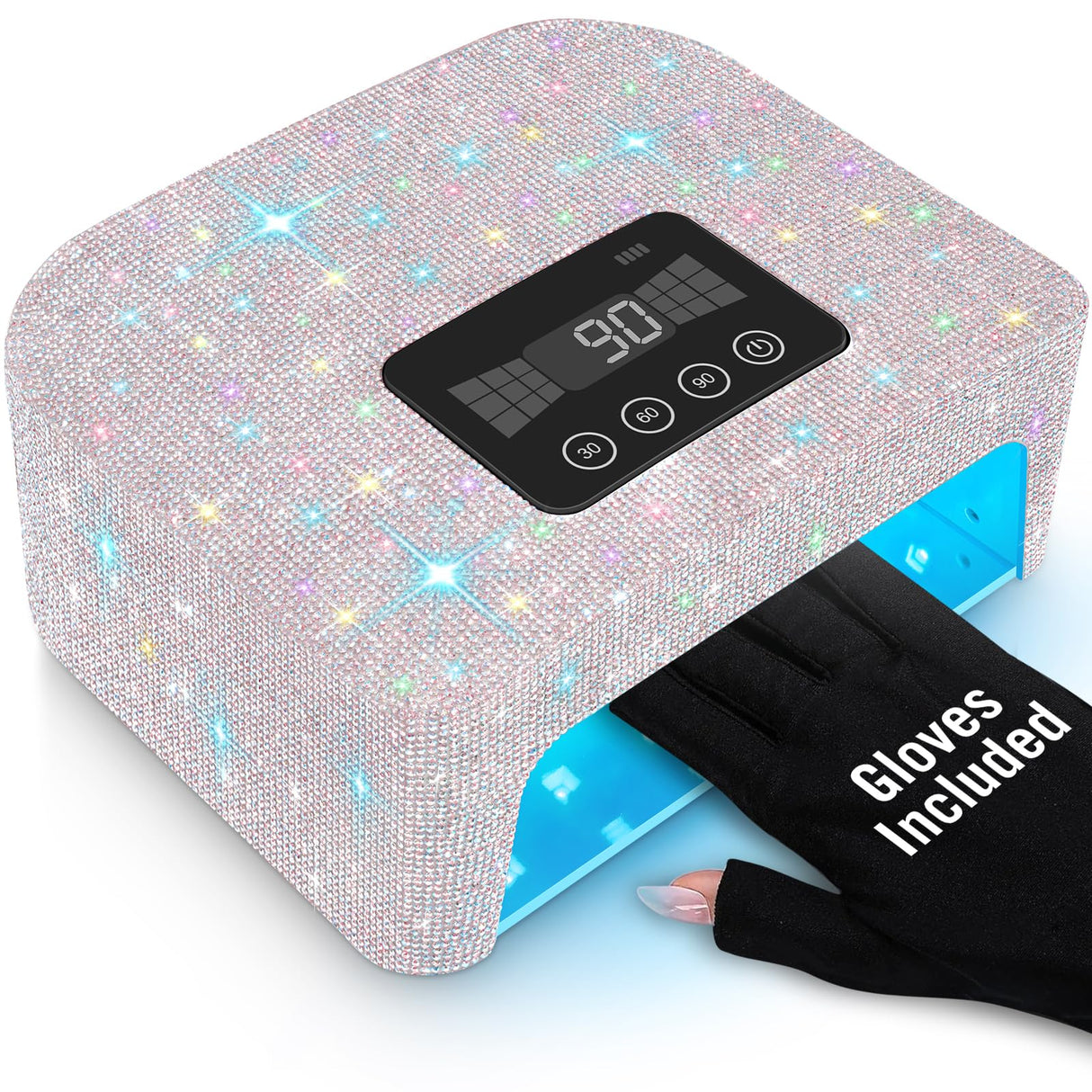 Aedavey Cordless UV Nail Lamp, Rechargeable UV Light for Gel Nails, LED Nail Lamp with 4 Timer Modes, Gel Nail UV Light Decorate with Sparkling Nail Rhinestones (Sparkly White)