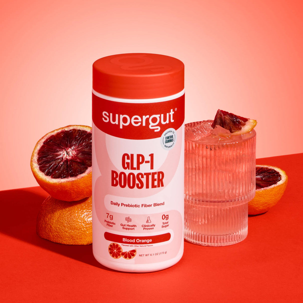 Supergut Gut Healthy Flavored GLP-1 Booster, Blood Orange - High Fiber GLP-1 Supplement Powder for Women & Men - Sugar-Free Drink Mix for Gut Health & Digestive Support (18 Servings)