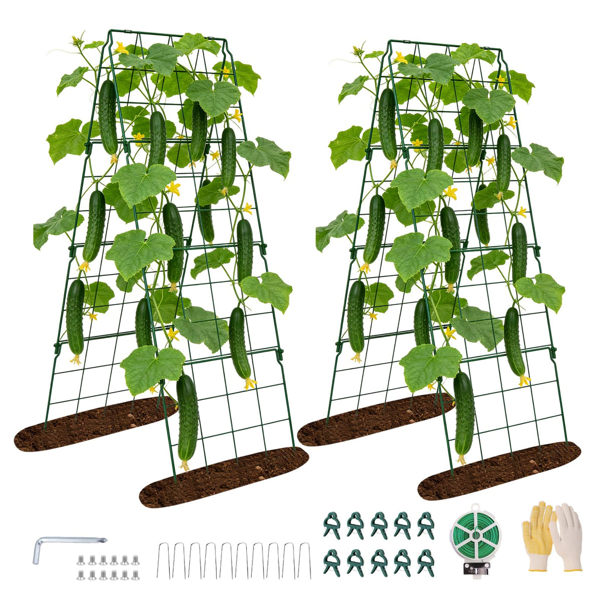 2 Pack Cucumber Trellis, 48"x16" Adjustable A-Frame Trellis for Climbing Plants, Metal Foldable Upgraded Vegetable Trellis for Raised Bed, Support for Tomatoes, Squash, Zucchini, Vegetables & Flowers