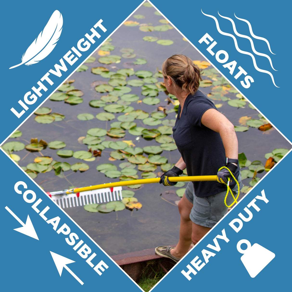 Jenlis Razer Rake Heavy Duty Collapsible Aluminum Pond & Lake Rake