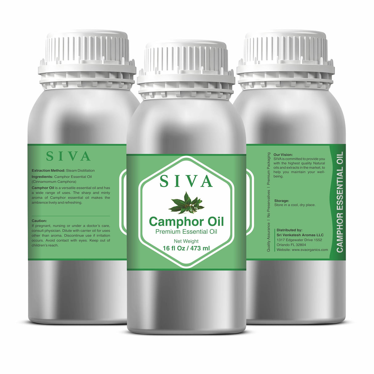 Siva Camphor Essential Oil - 16 Fl Oz – Natural Camphor Oil - for Diffuser, Face, Skin Care, Aromatherapy, Hair Care, Scalp and Body Massage