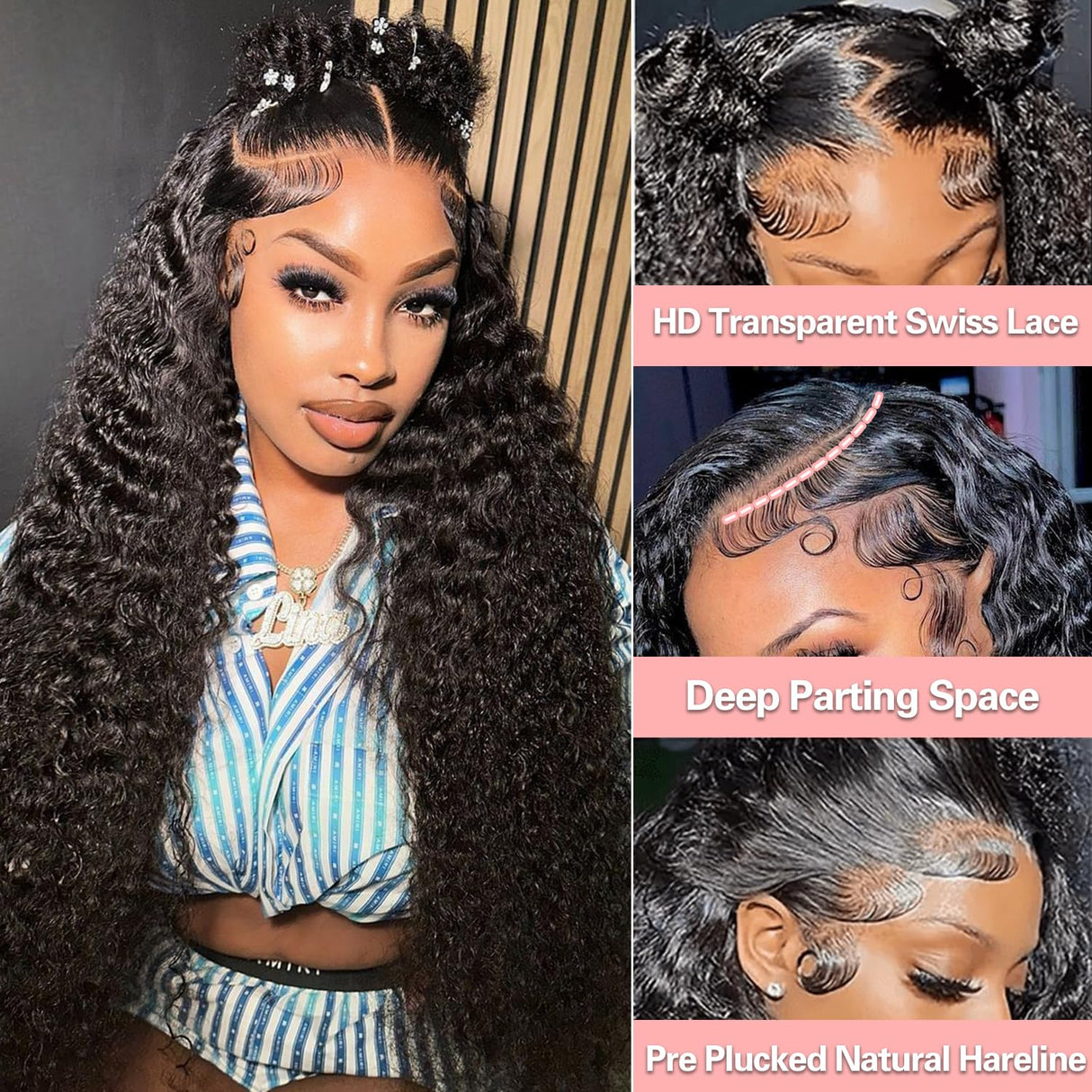 26 Inch Water Wave Lace Front Wigs Human Hair Pre Plucked Wet And Wavy 13x4 Hd Lace Frontal Wig Human Hair 180 Density For Women Bouncy Soft Deep Curl Glueless Tangle Free Natural Hairline
