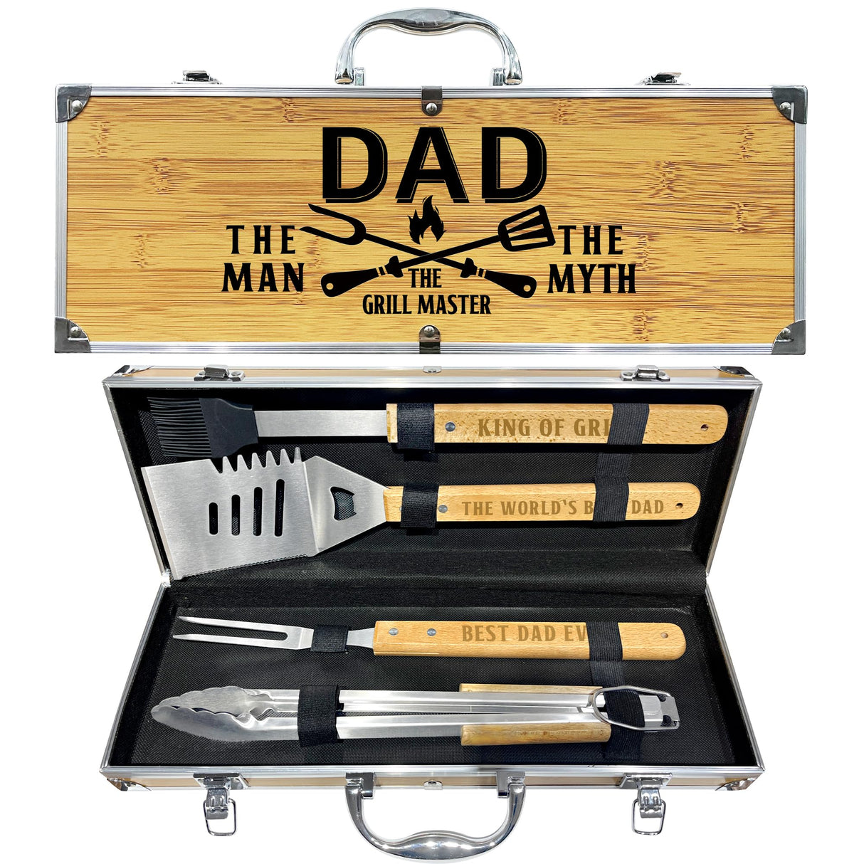 Dad Birthday Gifts from Daughter Heavy Duty Wooden BBQ Grilling Accessories Kit for Backyard, Thick Stainless Steel Grill Utensils with Non-Slip Handle Tools in Portable Bag Christmas