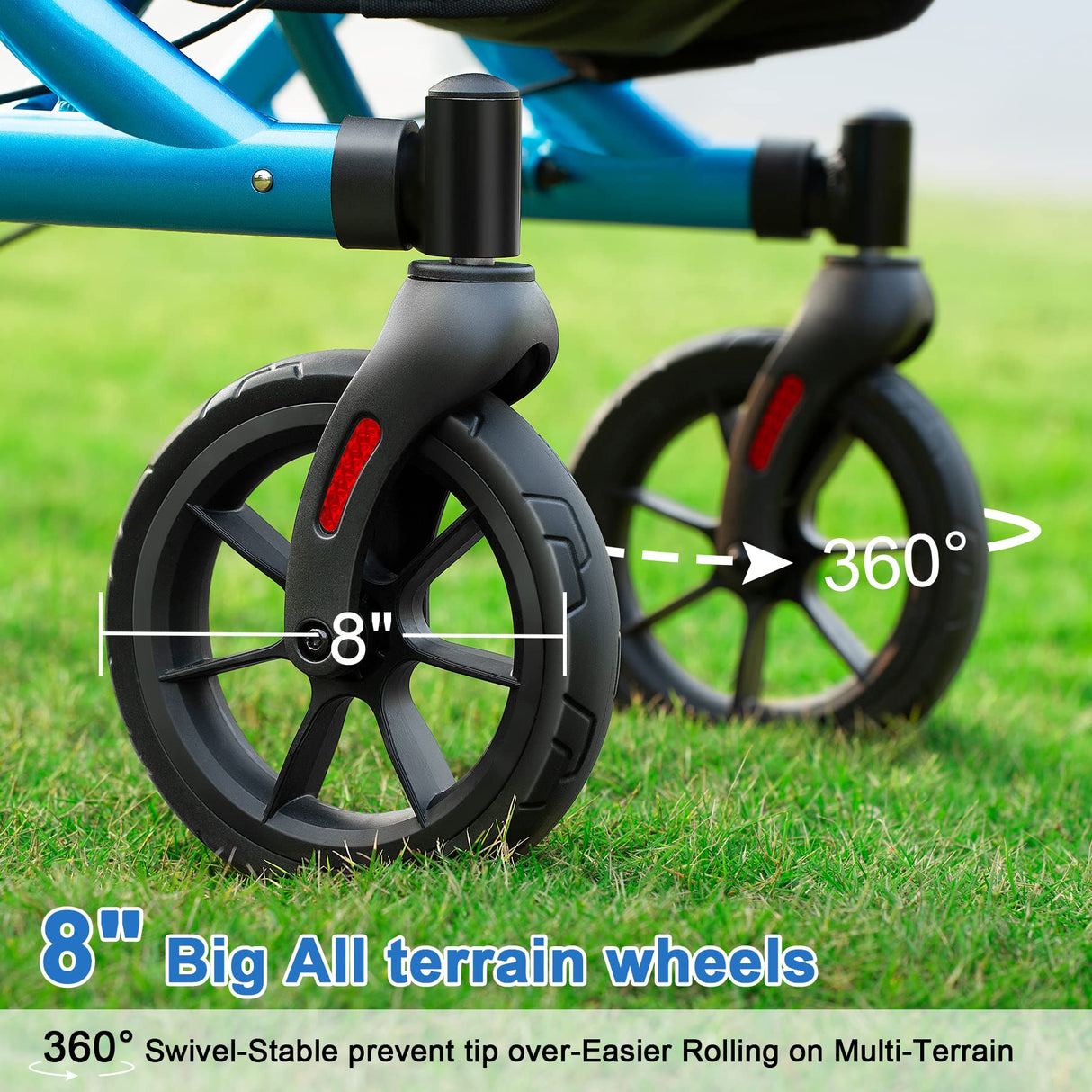 WALK MATE Rollator Walker for Seniors with Cup Holder, Upgraded Thumb Press Button for Height Adjustment, 4 x 8 Wheels Walker with Seat Padded Backrest Folding Lightweight Walking Aid, Blue