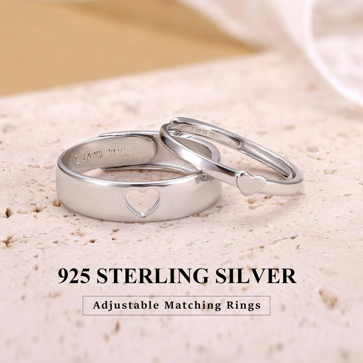 MILACOLATO Matching Rings for Couples 925 Sterling Silver Adjustable Matching Heart Promise Ring I Love You Engagement Wedding Ring for Him and Her Valentines Day Gifts