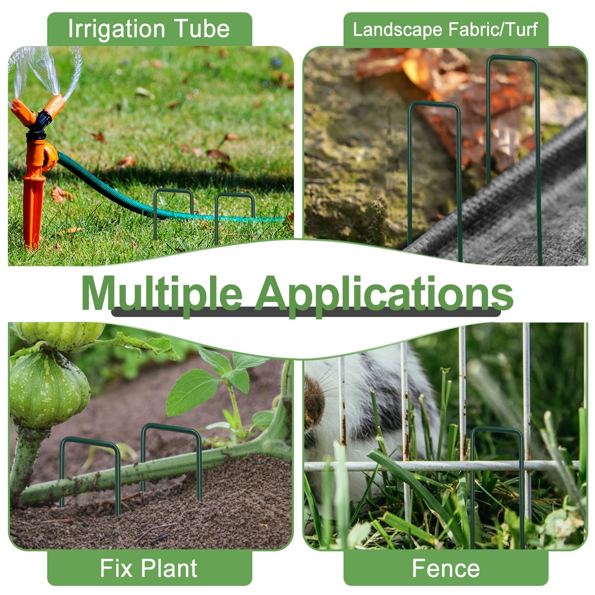 FOTMISHU Landscape Staples 6Inch 50pcs Garden Stakes + 50pcs Gasket, Lawn Pins with Spray Coating Craft, 11Gauge Anti-Rust Ground Yard Spikes Anchoring for Outdoor Tents Irrigation Hoses (Green)