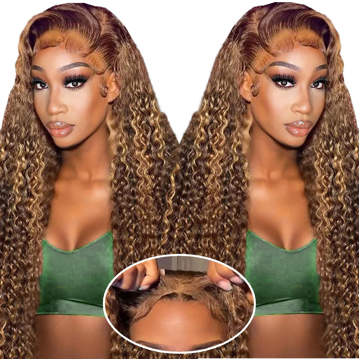 Highlight Ombre Curly Lace Front Wig Human Hair 200% Density highlight Deep Wave 7x5 Hd Wear and Go Glueless Wigs Human Hair Pre Plucked Pre Cut 26 inch Curly Highlighted Wig Human Hair for Women