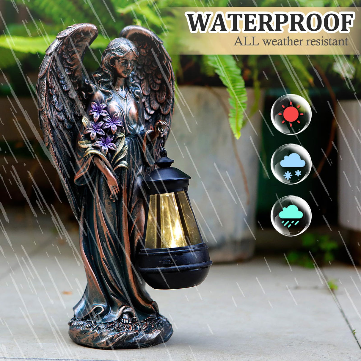 VChymm Solar Angel Outdoor Garden Decor Statues – 13.2 inches Solar Outdoor Sculptures for Outside Yard Art Patio Balcony Front Lawn Ornaments Gifts for Mom Grandma Women(Bronze)