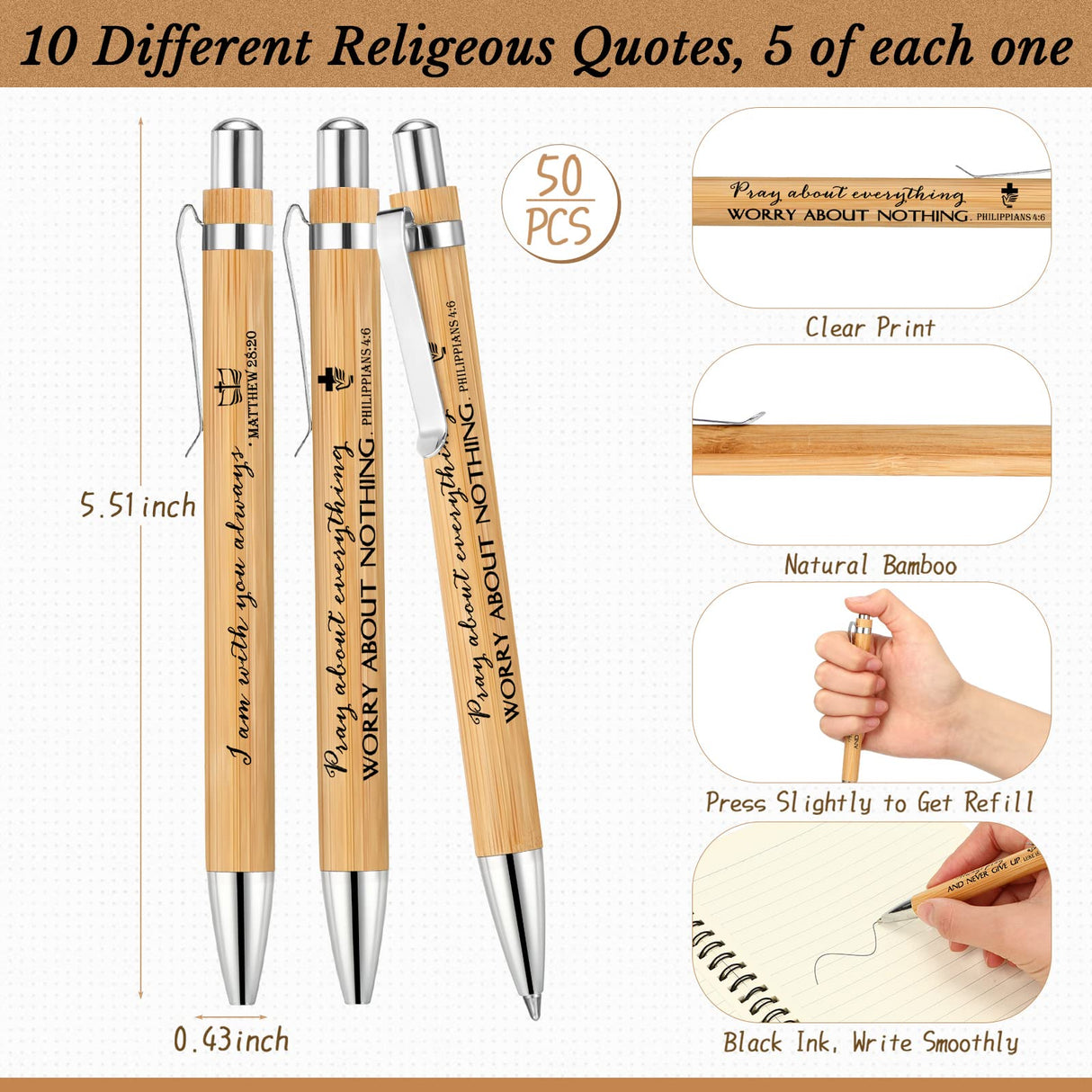 Kosiz 100 Pcs/ 50 Set Christmas Christian Gifts Bulk Include Spiral Notebook and Bible Verse Ballpoint Pen Prayer Journal Religious Notepad Church Gifts for Women Men Sunday School Teacher Pastor
