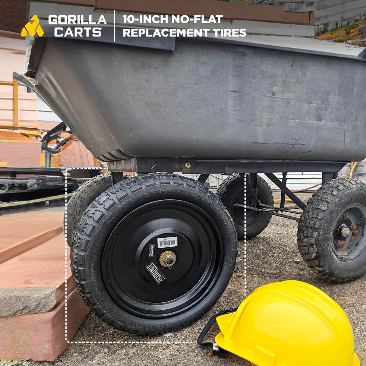Gorilla Carts 4- Pack 10 Inch No-Flat Replacement Wheels, Heavy Duty Solid Tire - Airless Polyurethane Tires w/ 2.16” Hub, 5/8” Bore for Lawn & Garden Utility Cart and Hand Truck